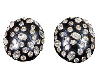 Weiss Jet & Rhinestone Earrings